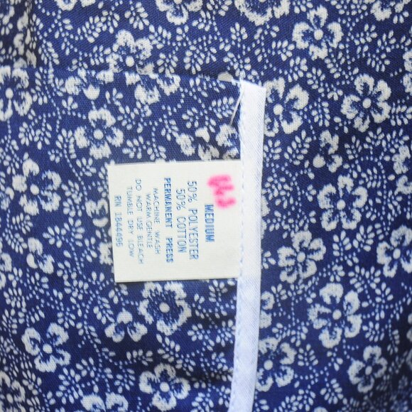 Vintage Navy Blue & White Floral Cotton Bib Apron "H" Back NWOT Paper Label - Picture 8 of 8